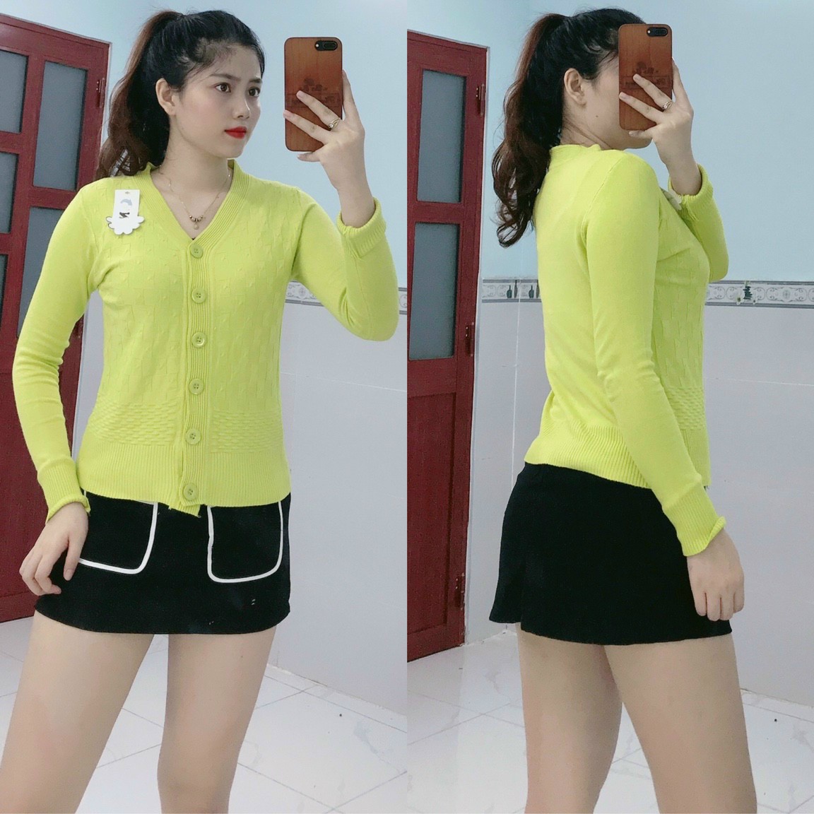 Áo khoác len nữ cardigan 6 nút tay dài