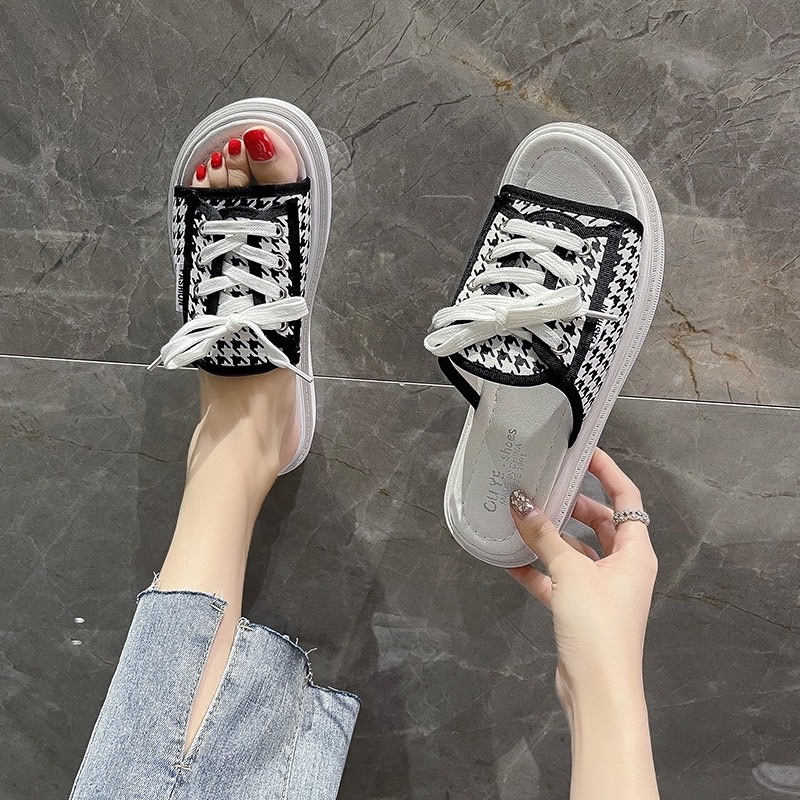 ┇✹  Dép Quai Ngang Buộc Dây 2 Màu