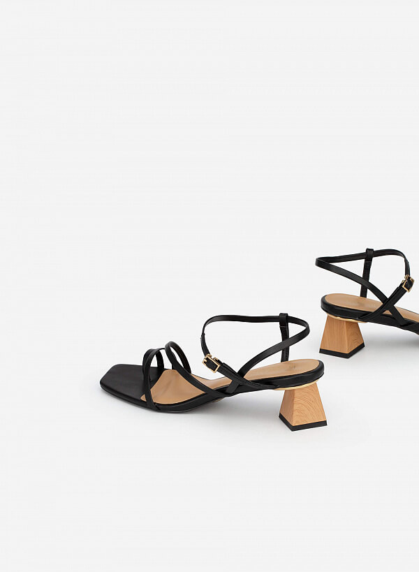Giày Sandal Gót Phối Vân Gỗ - SDN 0692 - Màu Đen