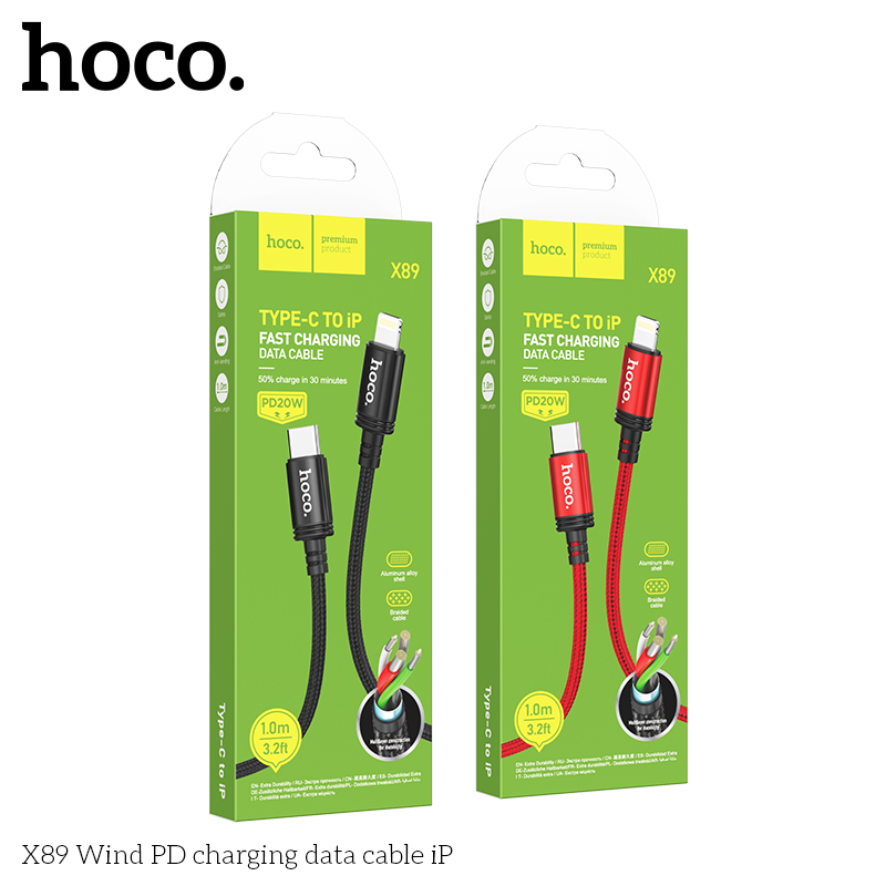 Cáp sạc dây dù Hoco X89 TypeC to TypeC 60W / TypeC to Lightning 20W dài 1M (Đen) - Nhất Tín Computer