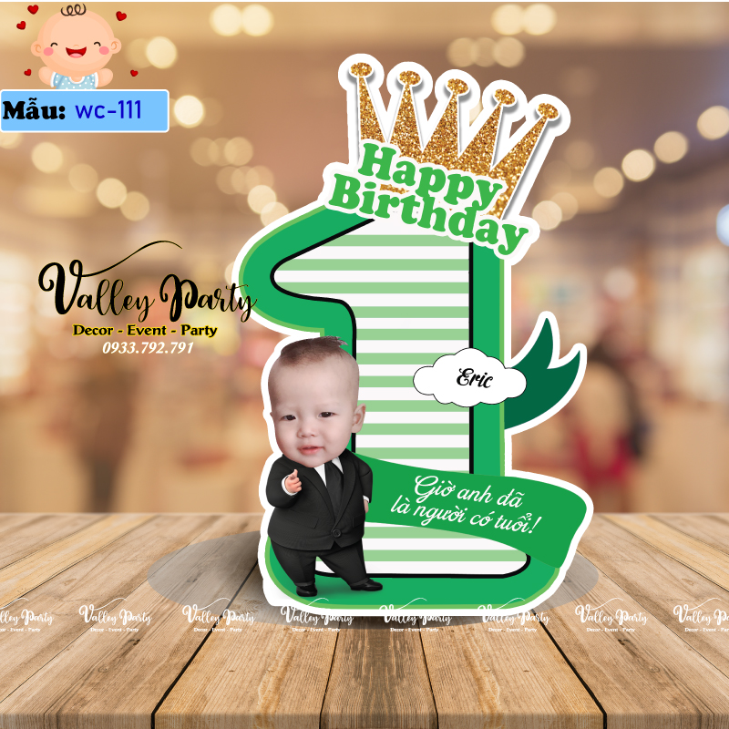 Cây số 1 ghép Chibi sinh nhật bé trai, bé gái