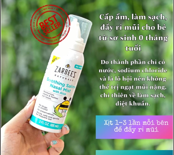 Xịt muối mũi lô hội/nho vệ sinh, kháng viêm, giảm nghẹt mũi cho bé từ sơ sinh Zarbee's /Boogie Mist , USA
