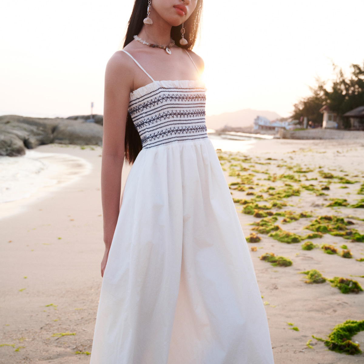 DOTTIE - Đầm maxi chạy trang trí - Trắng - D0598