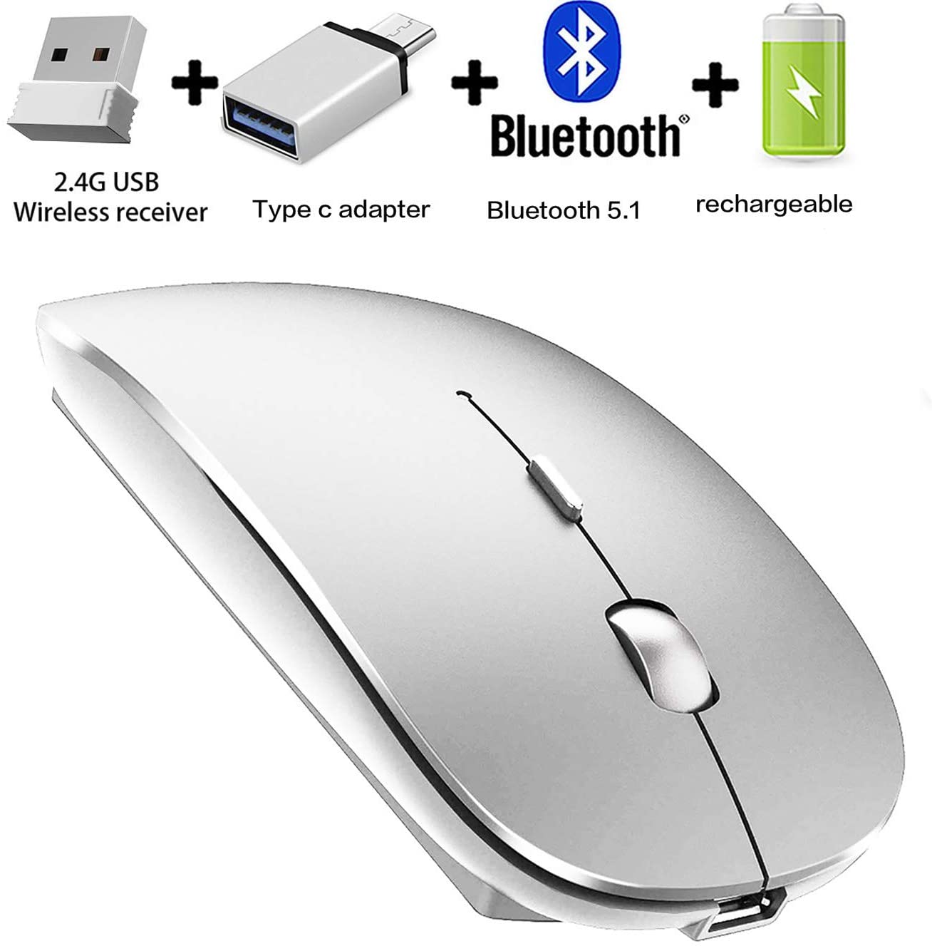 Super Slim 2.4G Wireless Silent Bluetooth Mouse 1600 DPI Optical Wireless Computer Mute Mice USB Receiver For PC Laptop Notebook(Gray)