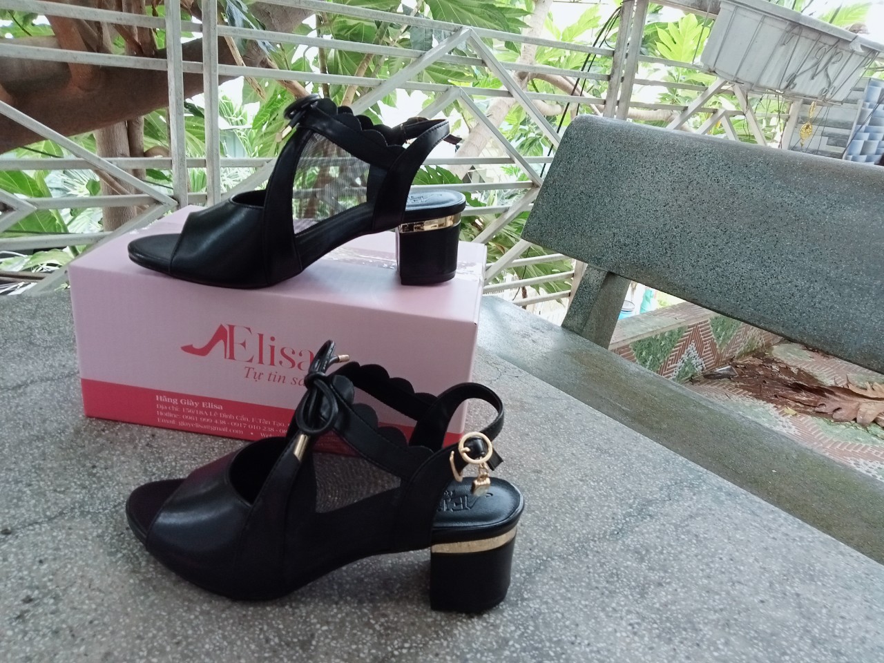 G1450 -  GIÀY ELISA PHỐI LƯỚI HỞ GÓT – MÀU ĐEN