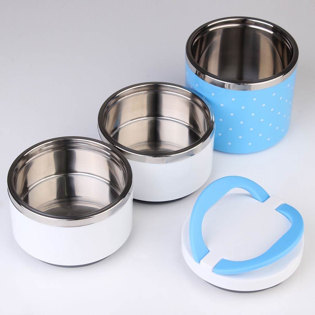 Cặp lồng cơm 3 tầng giữ nhiệt chấm bi ruột inox  - Hộp cơm 3 tầng chấm bi ruột inox giữ nhiệt tốt