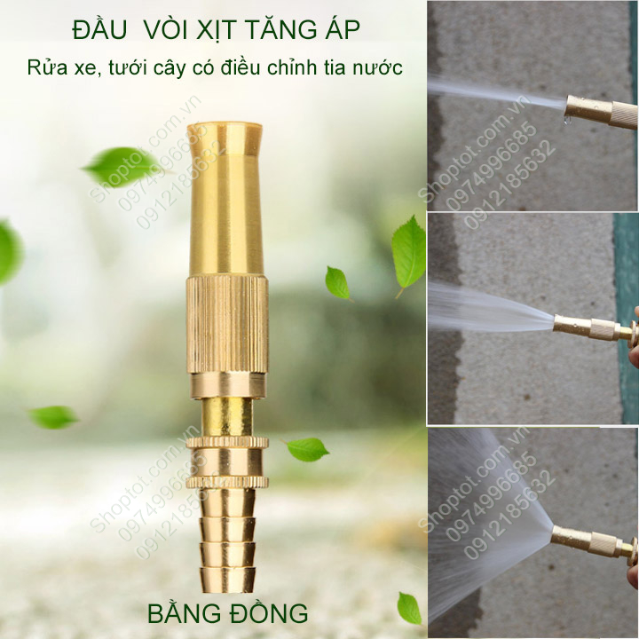 Đầu vòi xịt tăng áp bằng đồng dùng rửa xe, tưới cây, có điều chỉnh tia nước CU7205