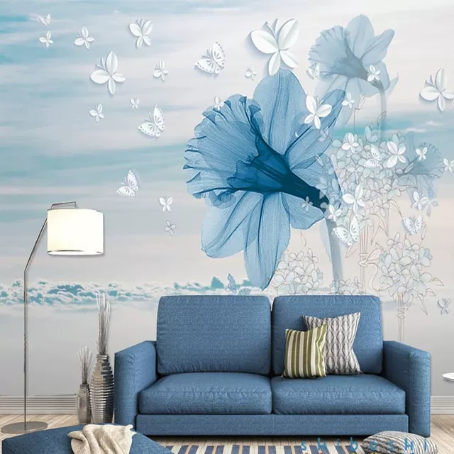 Decal dán tường: Hoa pha lê xanh cách điệu DC212