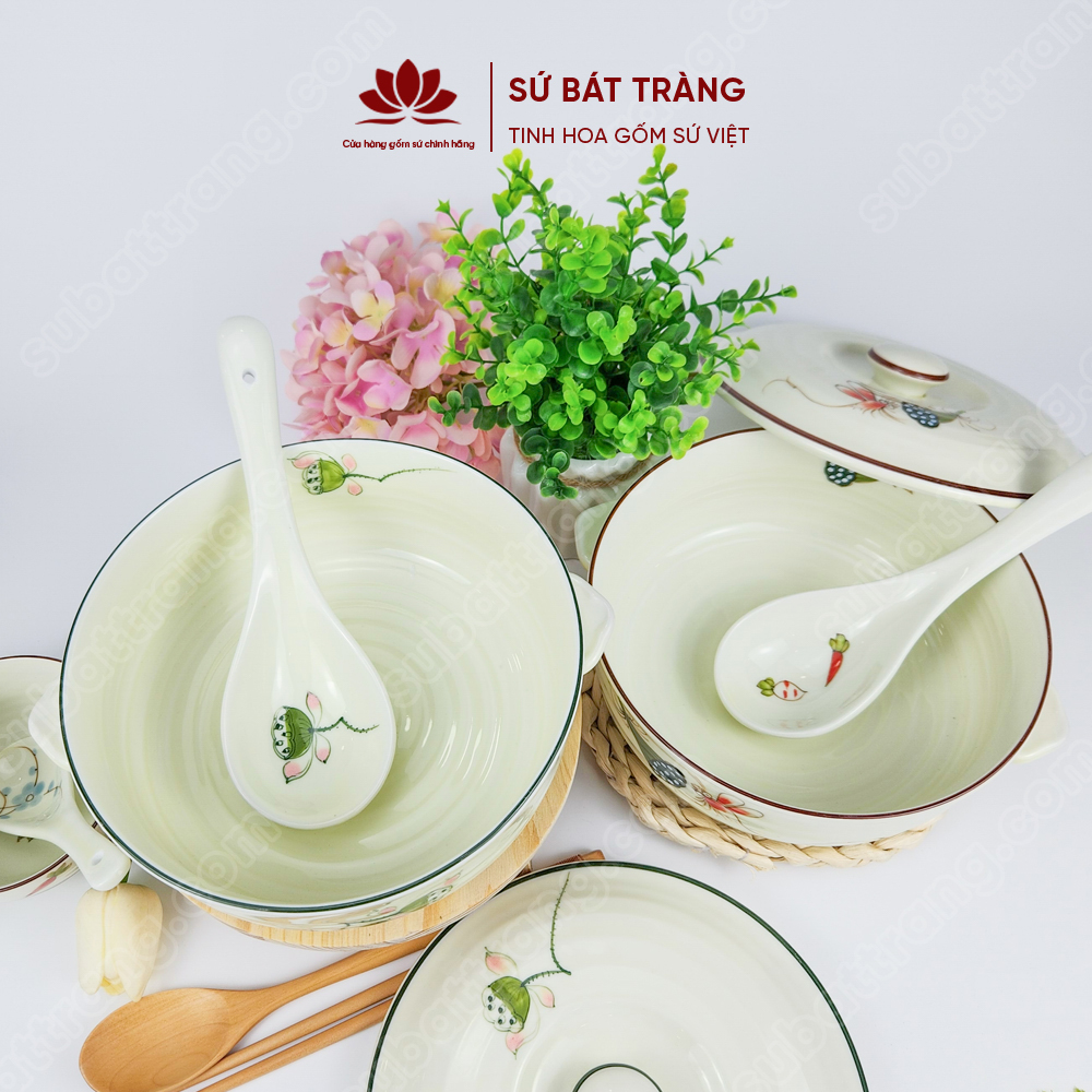Thố sứ đựng cơm có nắp, nhiều họa tiết lựa chọn Bát Tràng