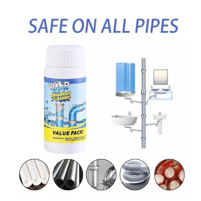 Ready Stock Wild Tornado Powerful Sink and Drain Cleaner for Kitchen Toilet Pipe Dredging 管道疏通剂强力厨房下水道厕所马桶万能堵塞溶解神器(110g / bottle)