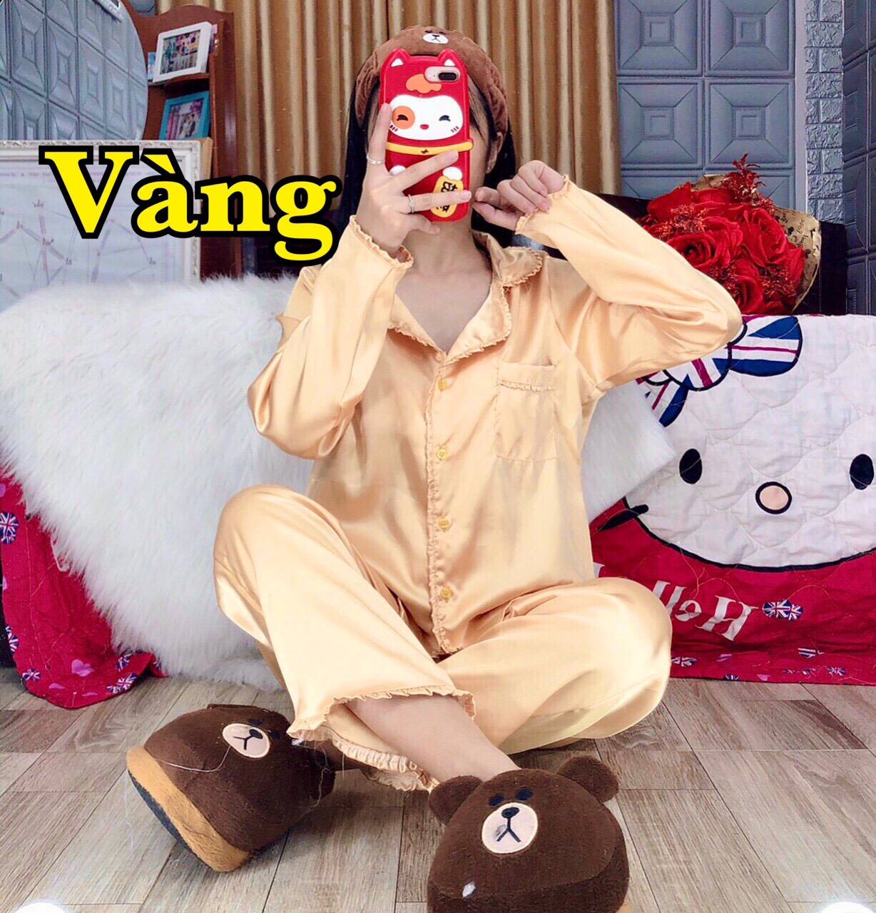 Đồ Bộ Lụa Bèo Tay Dài Quần Dài Freesize 40kg đến 60kg