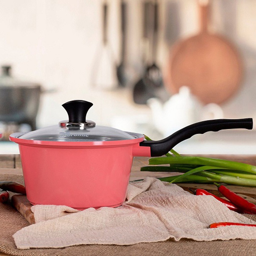 Quánh nấu cháo bột Ecoramic đúc ceramic vân đá chống dính đáy từ 18cm ( màu xanh / màu hồng )