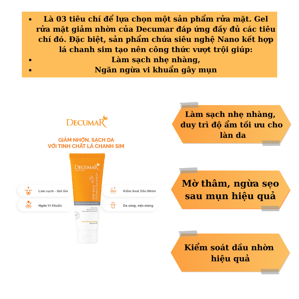 [HCM]Gel rửa mặt Decumar Advanced Cleanser sạch nhờn ngừa mụn [Tuýp 100g] - DECUMAR CLEANSING GEL