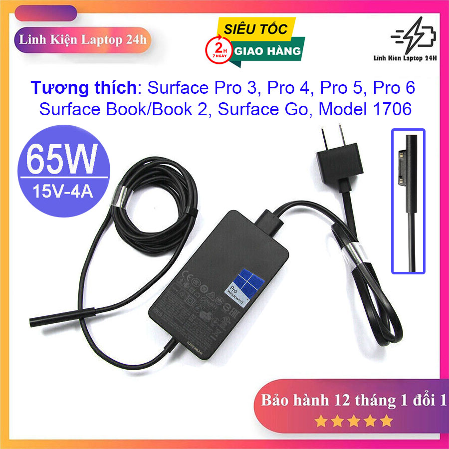 Sạc microsoft surface 15v 4a 65w dành cho surface pro 3, pro 4, pro 5, pro 6