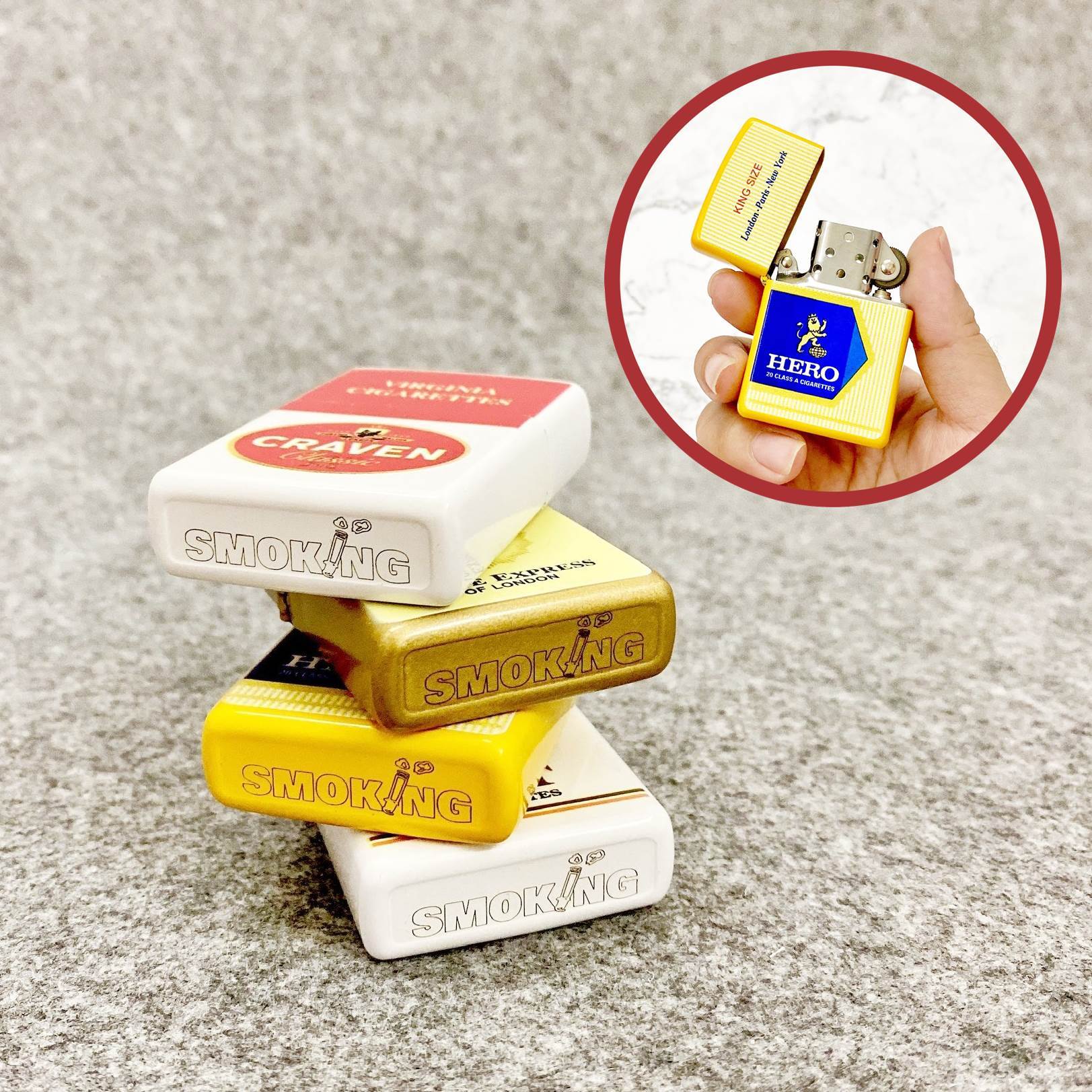 BẬT LỬA ZIPPO 2 MẶT HÌNH GÓI T_H_U_Ố_C L_Á CÁC KIỂU (XÀI XĂNG)