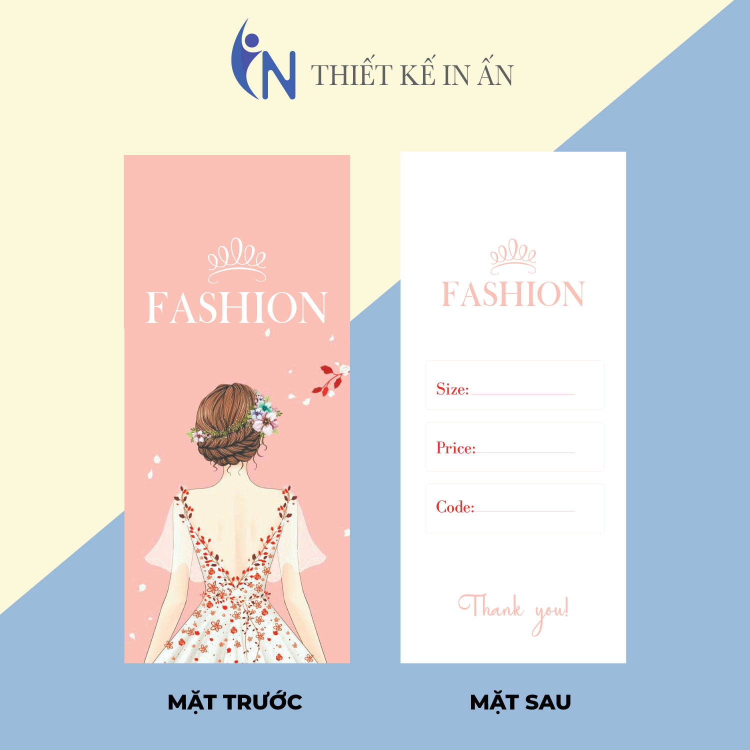 [HCM]Mác quần áo Tag nhãn quần áo  IN GIÁ RẺ cho shop bán hàng quần áo thời trang bìa cứng cán màng chất lượng cao - Gói 100 bộ - size 3.6x9cm