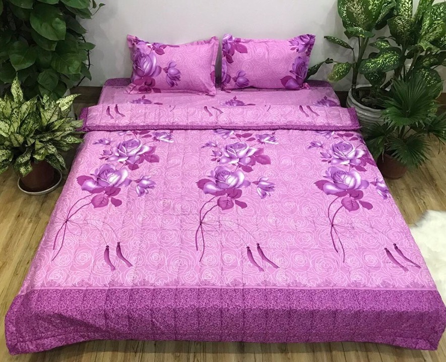 Bộ chăn ga gối cotton poly - hình hoa cành tím