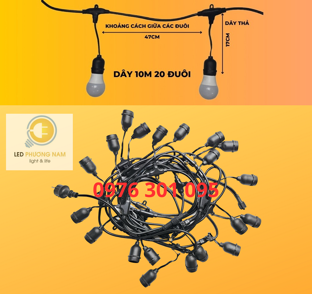 Dây đuôi đèn E27 kín nước nước thả ngoài trời