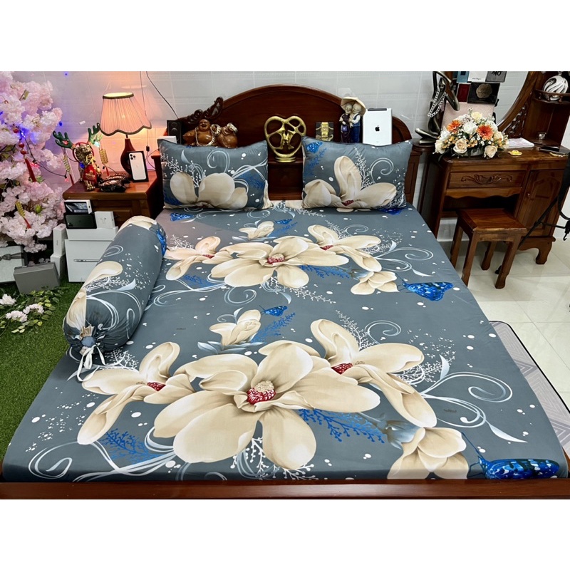 Bộ ga gối thun hàn quốc hoa sứ siêu sang ( nhận may theo yêu cầu)