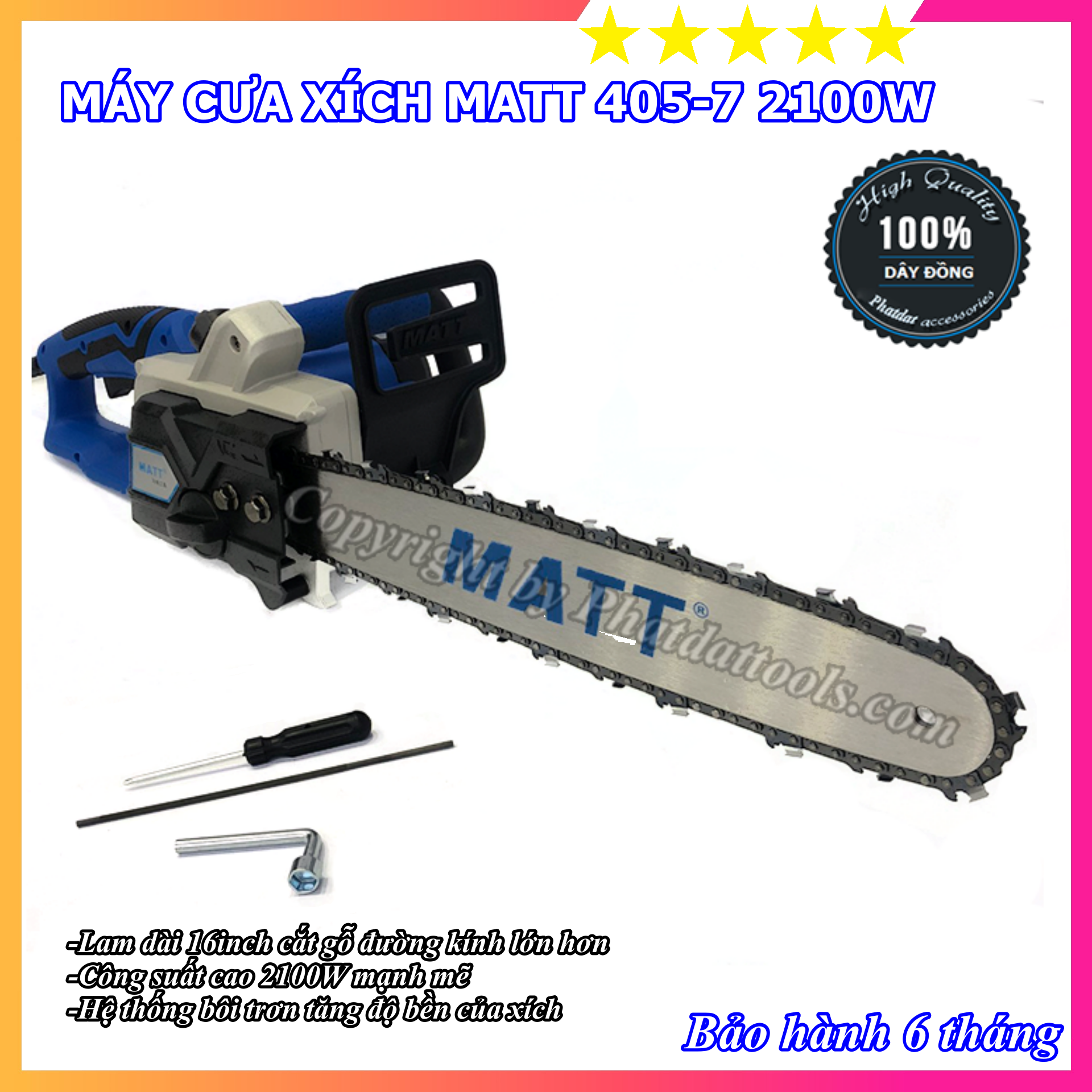 Máy cưa xích cầm tay matt 405-7 - công suất 2100w - máy cắt khỏe, chạy êm, bền bỉ - hàng nội địa cao cấp - bảo hành toàn quốc 6 tháng