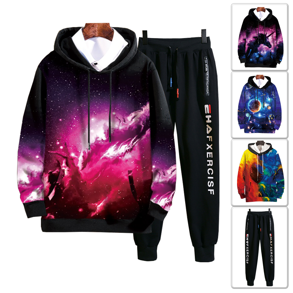 Bộ Quần Áo Nỉ Nam Thu Đông Áo Hoodies In Hình 3D Vũ Trụ Không Gian Có Mũ Trùm Đầu Kết Hợp Quần Jogger Phối Chữ Thể Thao Năng Động Thời Trang Hot Trend FASHION4MEN SET GHEP TOP 144 + JOGGER 75