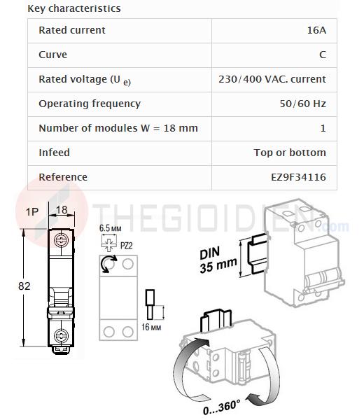 Aptomat MCB 16A schneider EZ9F34116
