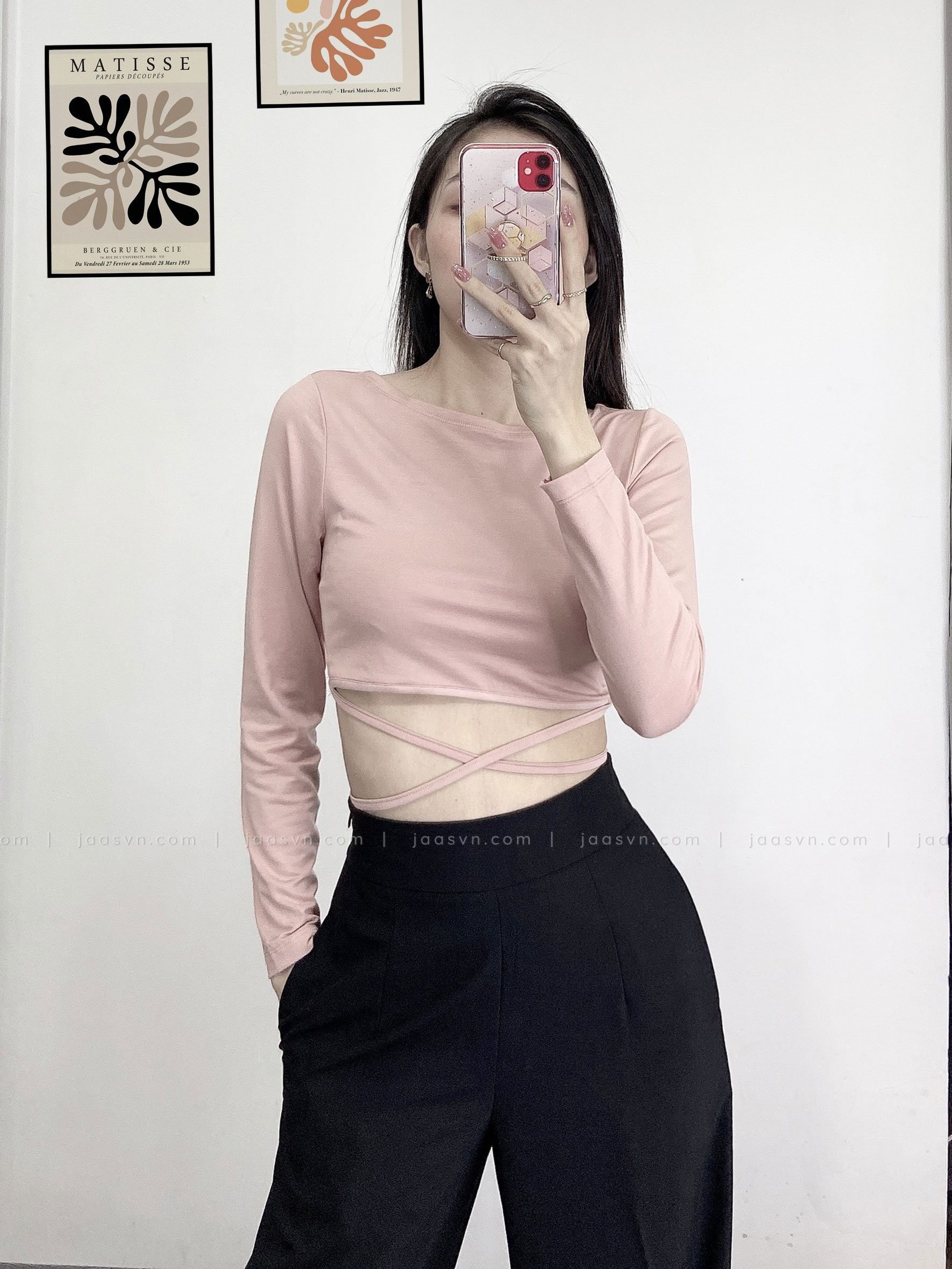 [HCM]Áo croptop tay dài thắt dây eo cá tính