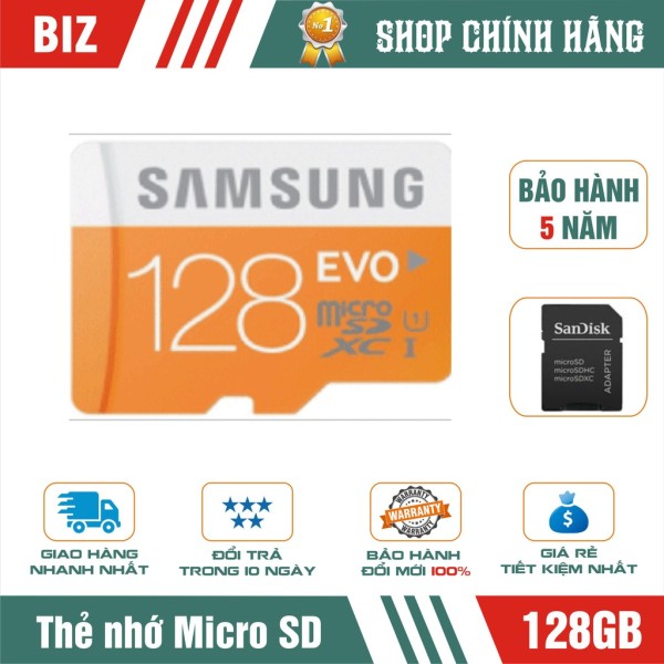 [Nhập LZDEL51 giảm 10% tối đa 200k cho đơn 99k]  Thẻ nhớ 128Gb Samsung Microsd Evo Plus kèm Adapter-bảo hành 5 năm!