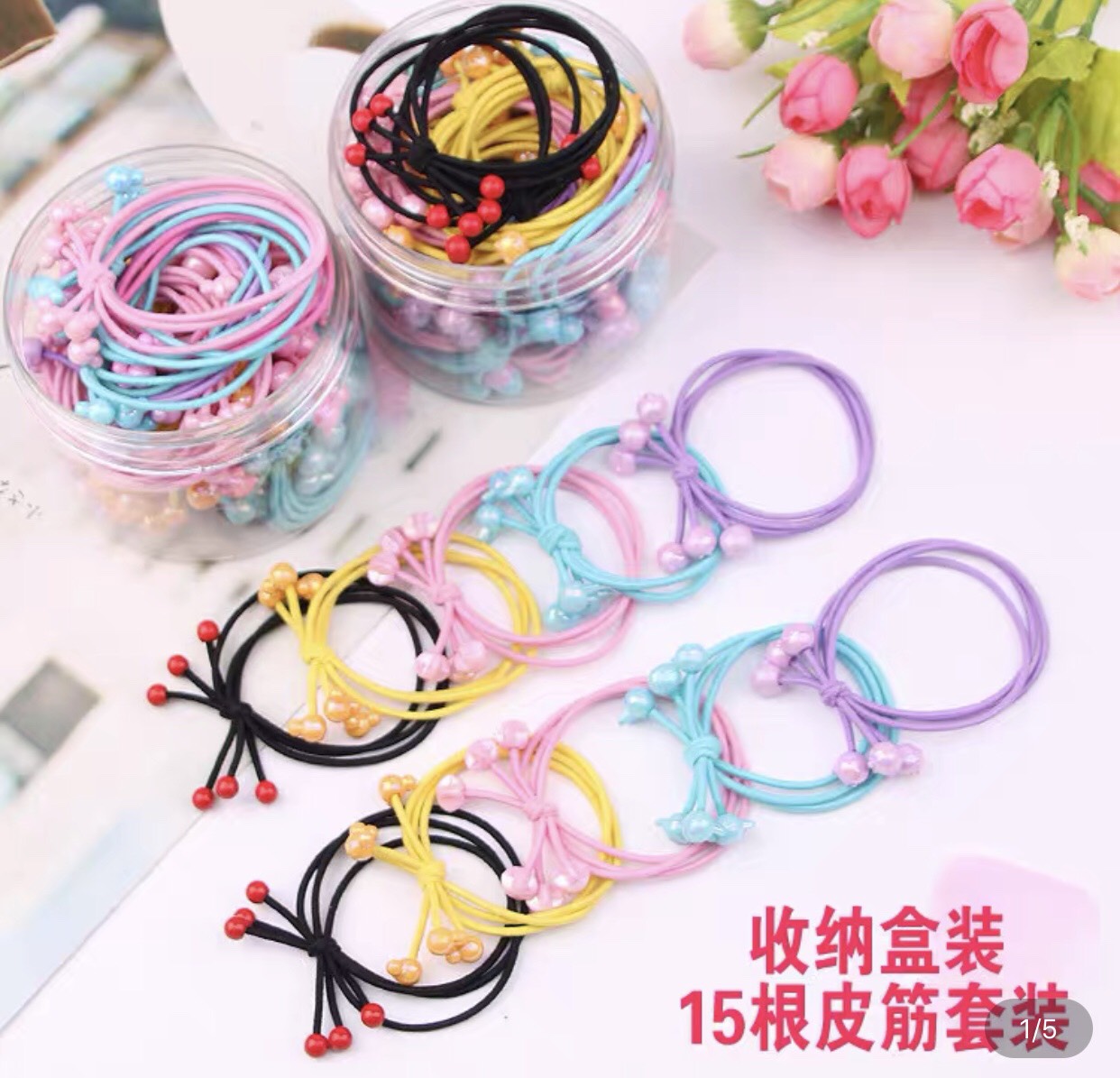 Sét 4 dây cột tóc đính hạt sắc màu - phukienteen