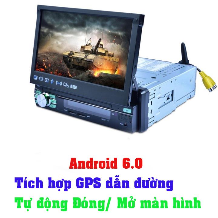 Màn hình ô tô adnroidtiếng việt 1din tự động đóng mở màn hình rk-a712