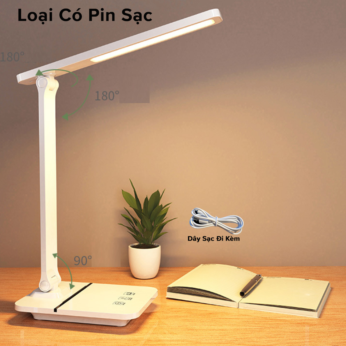 Đèn LED 3 Chế Độ Sáng Vàng Điều Chỉnh Gấp Gọn - Đèn Bàn Học Cổng Type C USB Chống Cận Bảo Vệ Mắt Có Loại Pin Chính Hãng Amalife