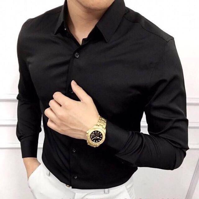 Áo sơ mi nam Đen (CAM KẾT ĐẸP 100%) không nhăn, Sơ mi nam trơn dáng ôm Body Hàn quốc