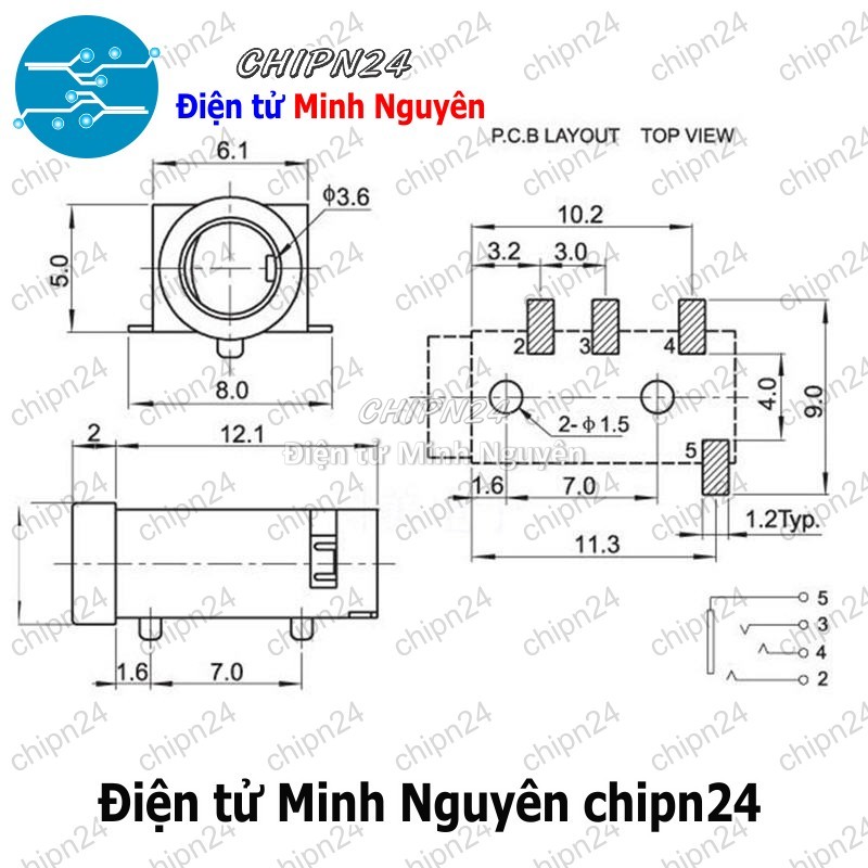 [4 cái] (F112.1) Jack Audio 3.5mm PJ-320D PJ320D Hàn Board chân dán - HH002435