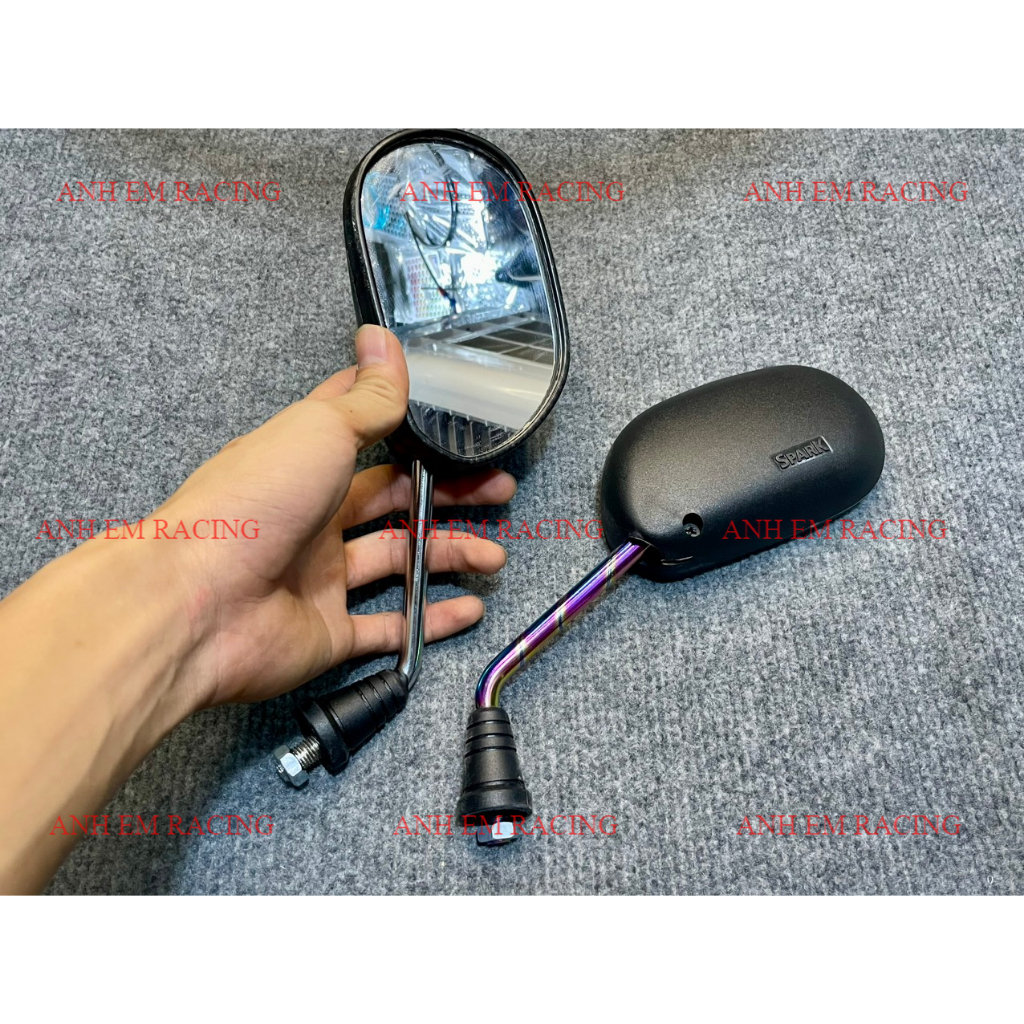 Kính spark chân titan lưng cacbon kính trái gắn xe máy