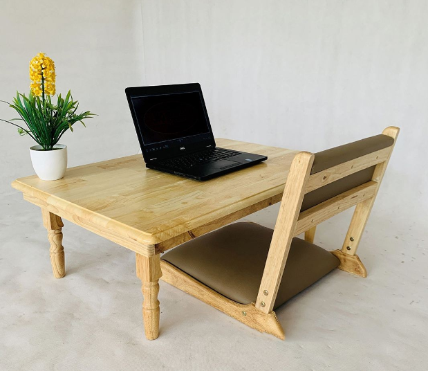 [GỖ TỰ NHIÊN] Ghế Ngồi Bệt Tựa Lưng Kiểu Nhật Bọc Da