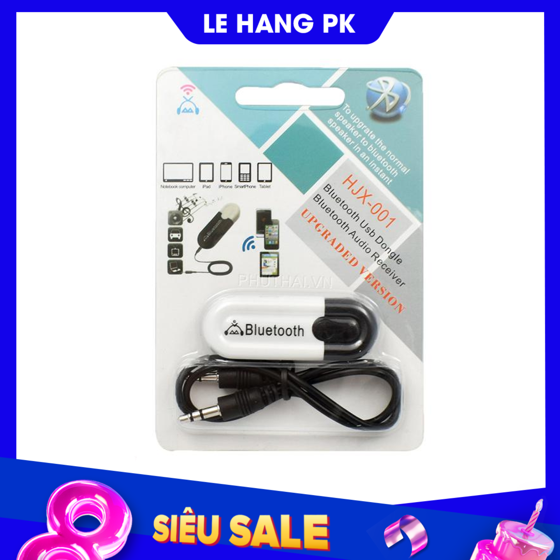 Usb bluetooth 5.0 cho loa và ampli hjx-001 phạm vi hoạt động 8 đến 10m biến loa thường thành loa bluetooth