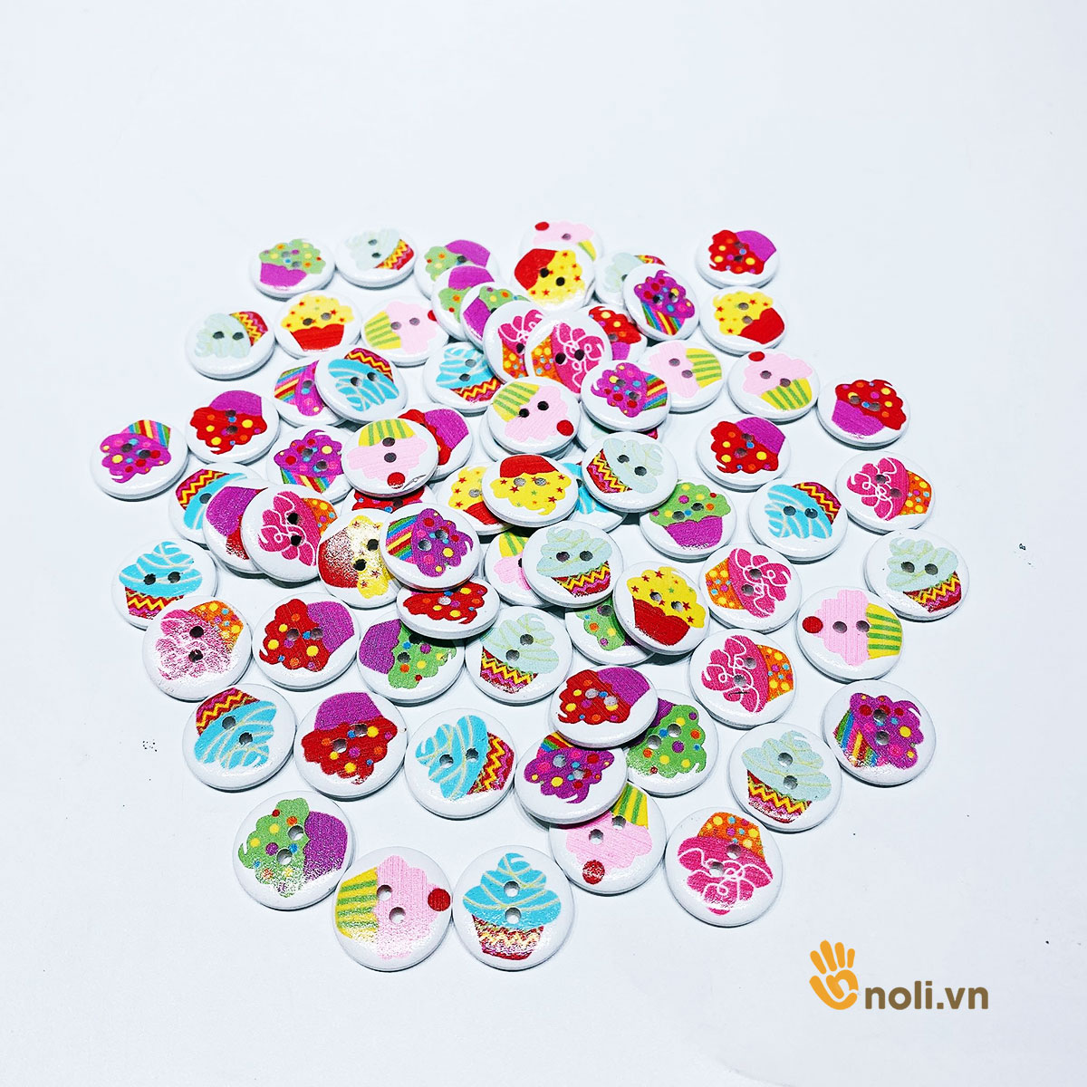Wooden buttons decorated with cake motifs 20mm