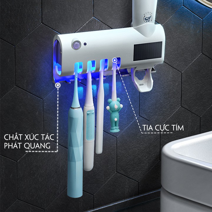 Bộ Nhả Kem đánh Răng Siêu Tiện Lợi Sang Trọng, Vật Liệu Nhựa ABS Siêu Bền, Máy Tiệt Trùng Bàn Chải Đánh Răng, Giá Treo Bàn Chải Nhả Kem Thông Minh, Sạc Pin Bằng Ánh Sáng, Tia UV Diệt Khuẩn 99,9%, Hộp Thiết Bị Khử Trùng Bàn Chải