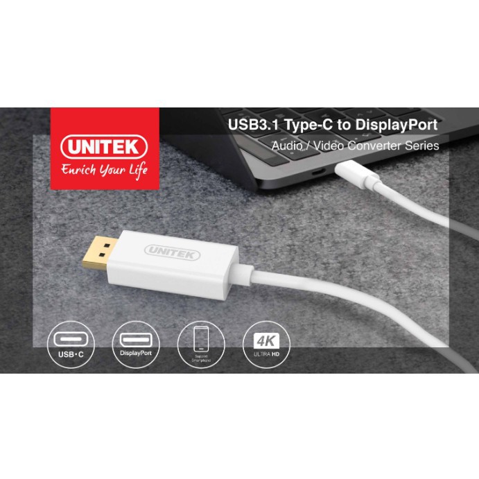 Cap Type-C Ra Displayport 1.8M Unitek (V400Awh)