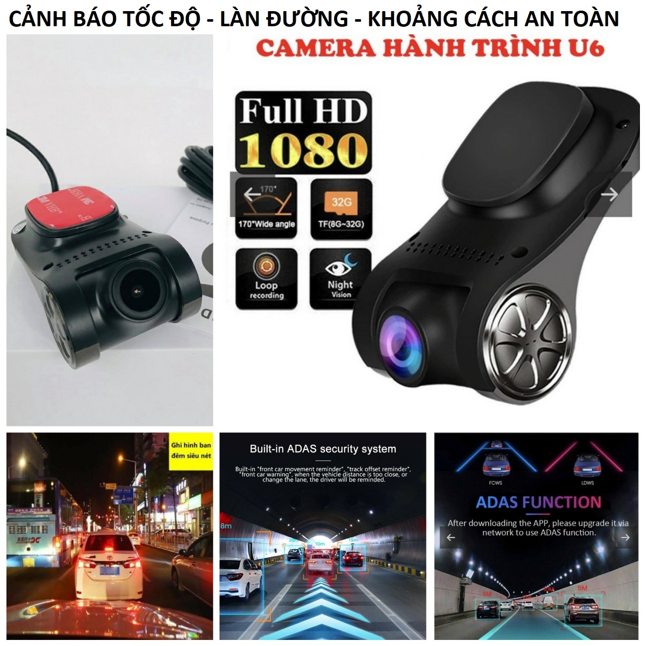 Camera hành trình ô tô U6F siêu nét kết nối màn hình android cảnh báo tốc độ, lệch làn đường và nhiều chế độ khác hàng cao câp loại tốt , cam hành trinh