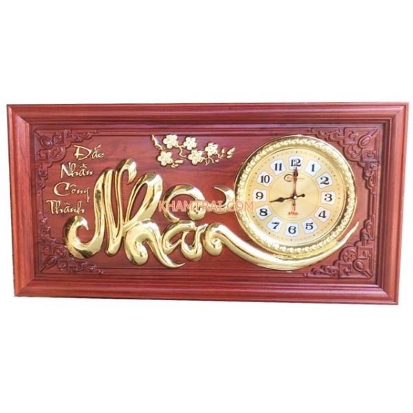 Tranh đồng hồ gỗ Hương đỏ chữ , Tranh Đồng Hồ Thư Pháp, tranh gỗ treo tường