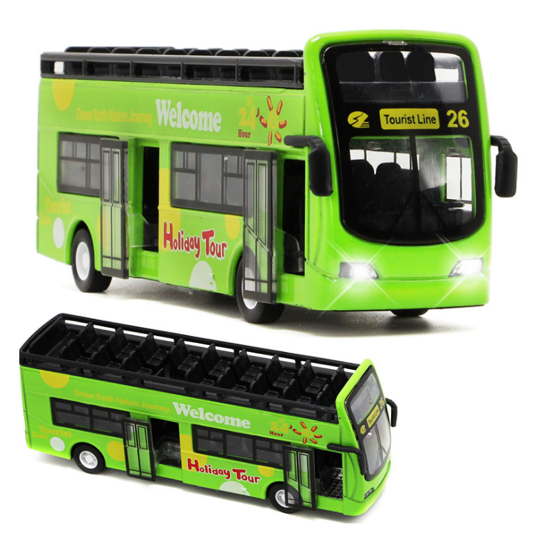 Xe ô tô buýt mui trần 2 tầng city bus đồ chơi trẻ em xe bằng kim loại chạy bằng cót có âm thanh động cơ và đèn