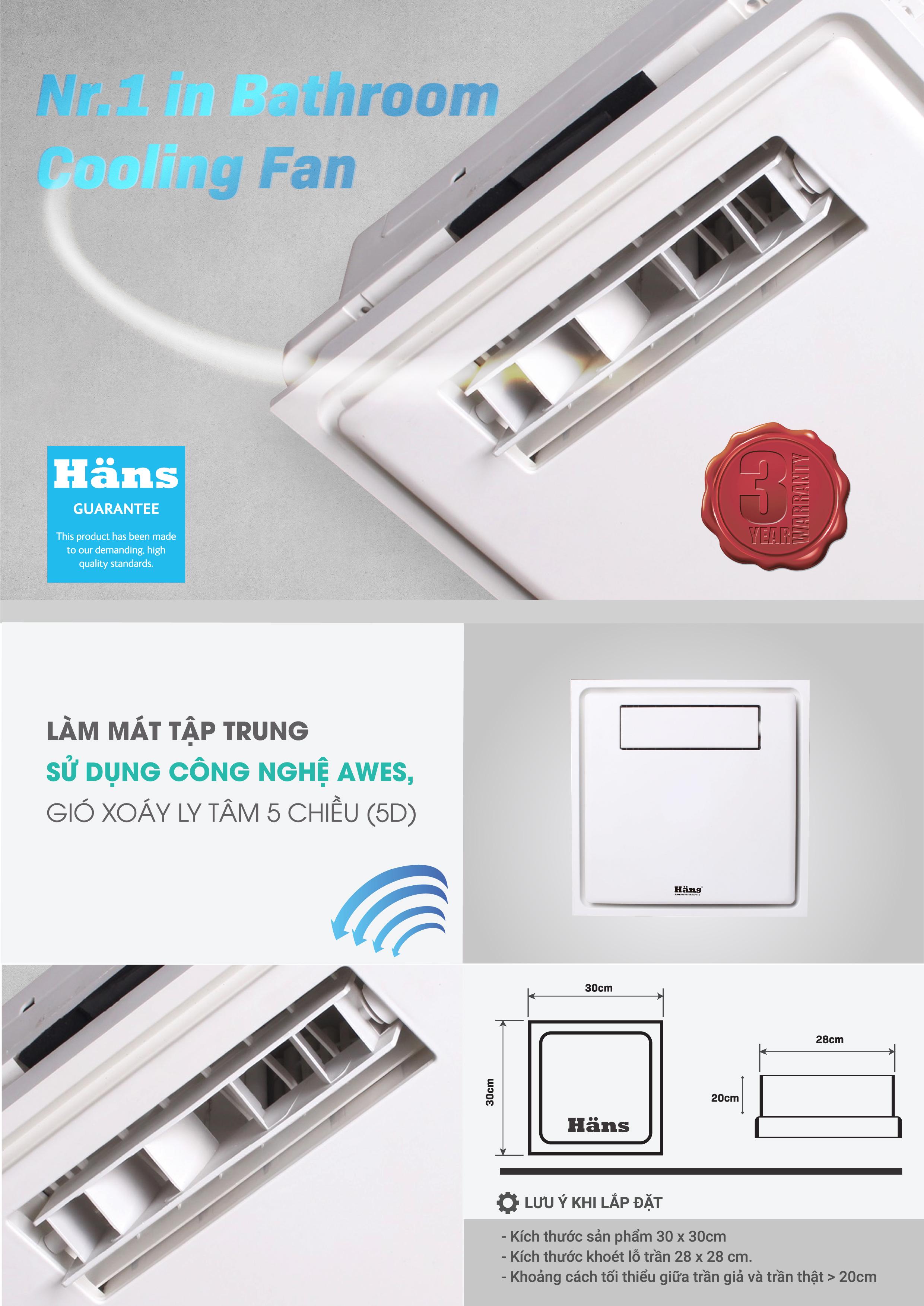 Quạt mát âm trần có ĐKTX - H10R (dùng trong nhà vệ sinh)