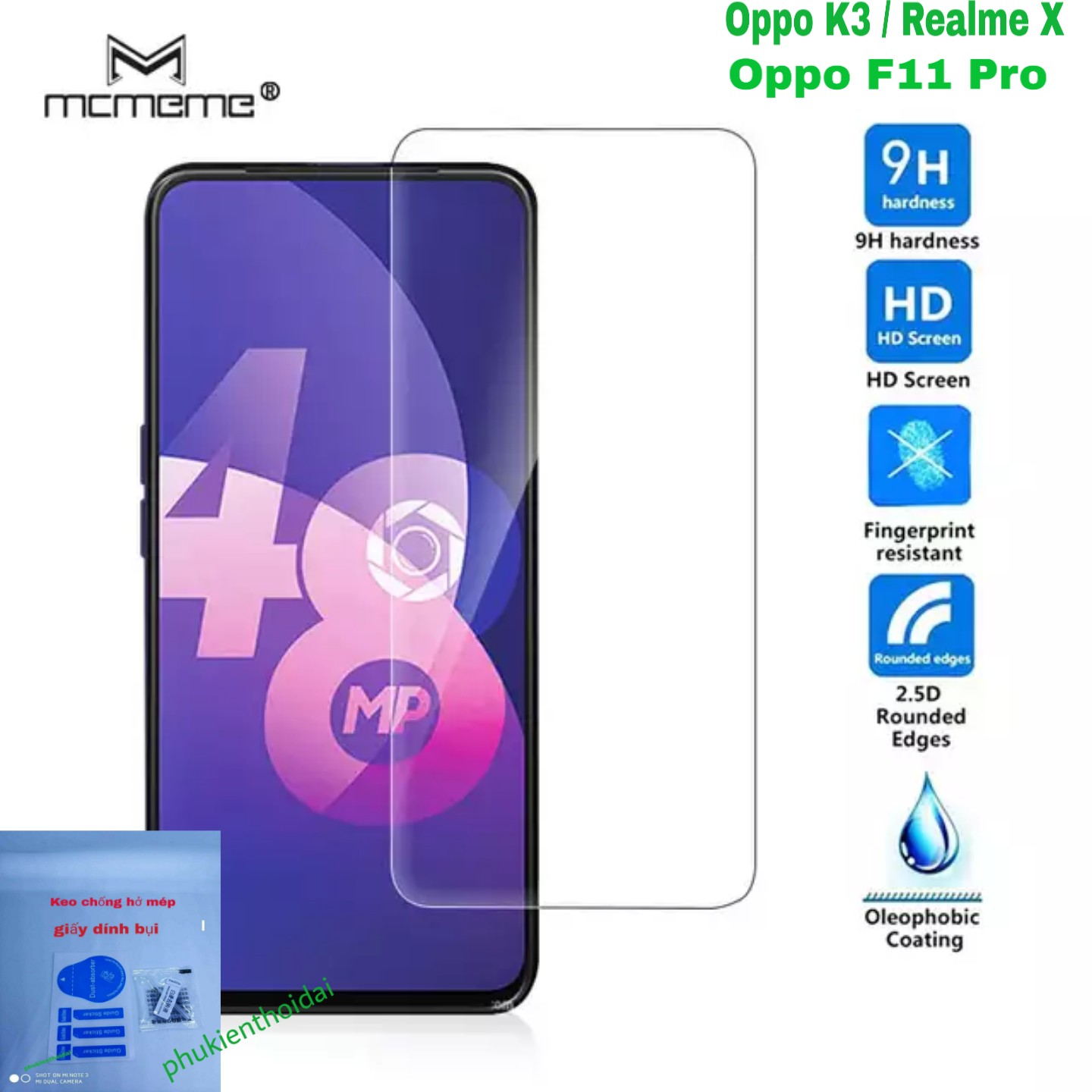 Cường lực trong suốt loại tốt cho Oppo F11 Pro / Oppo K3 / Realme X dùng chung tặng keo mép