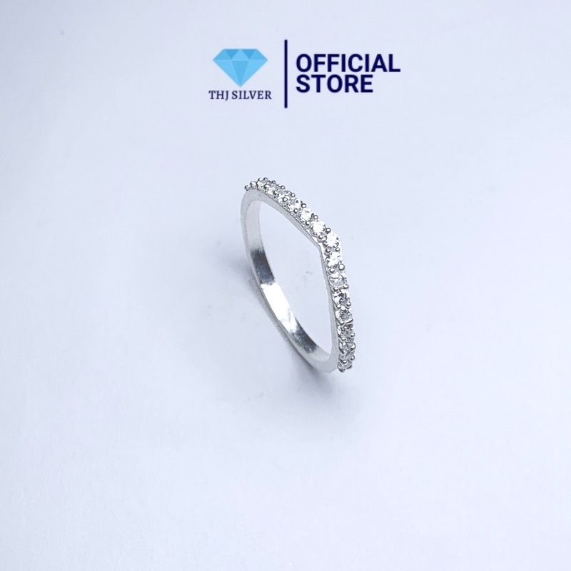 Nhẫn nữ V đá cách điệu chuẩn bạc ta (ảnh thật)