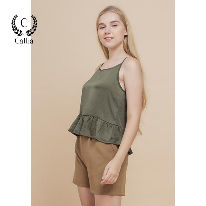 Áo hai dây thiết kế Callia String Green cổ V (xanh rêu)