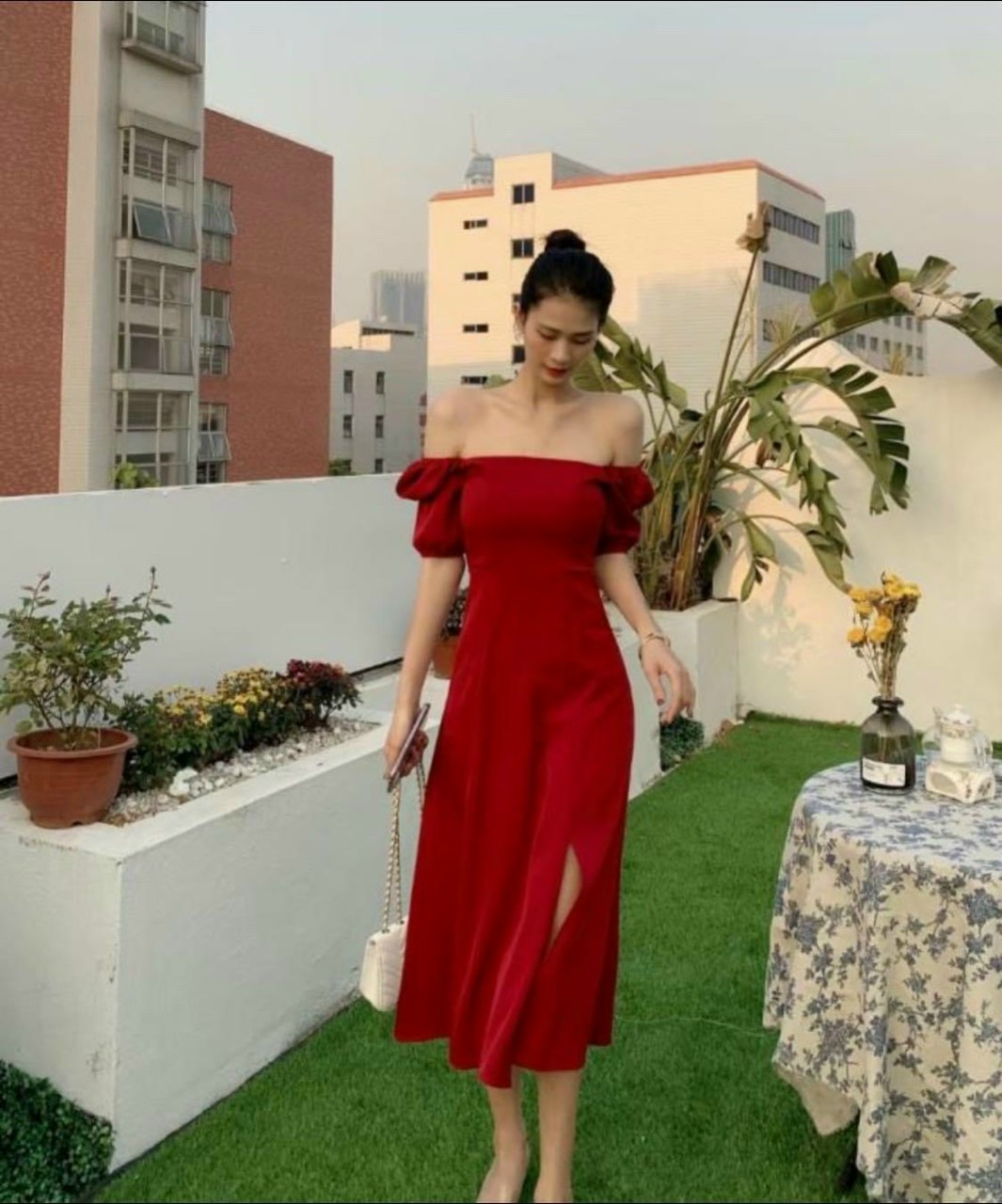 ĐẦM MAXI CỔ VUÔNG XẺ TÀ TAY PHỒNG BIG SIZE