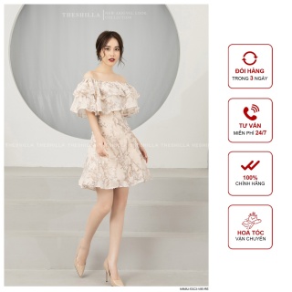 Váy thiết kế cao cấp màu trắng kem trễ vai đính hoa nổiThe Shilla - Mimiu thumbnail