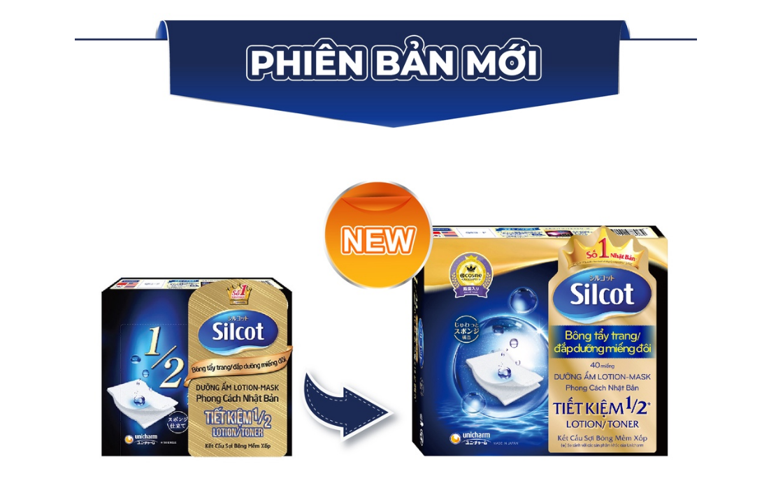 Bông Tẩy Trang SILCOT Unicharm Miếng Đôi Đắp Dưỡng Tiện Dụng Hộp 40 Miếng