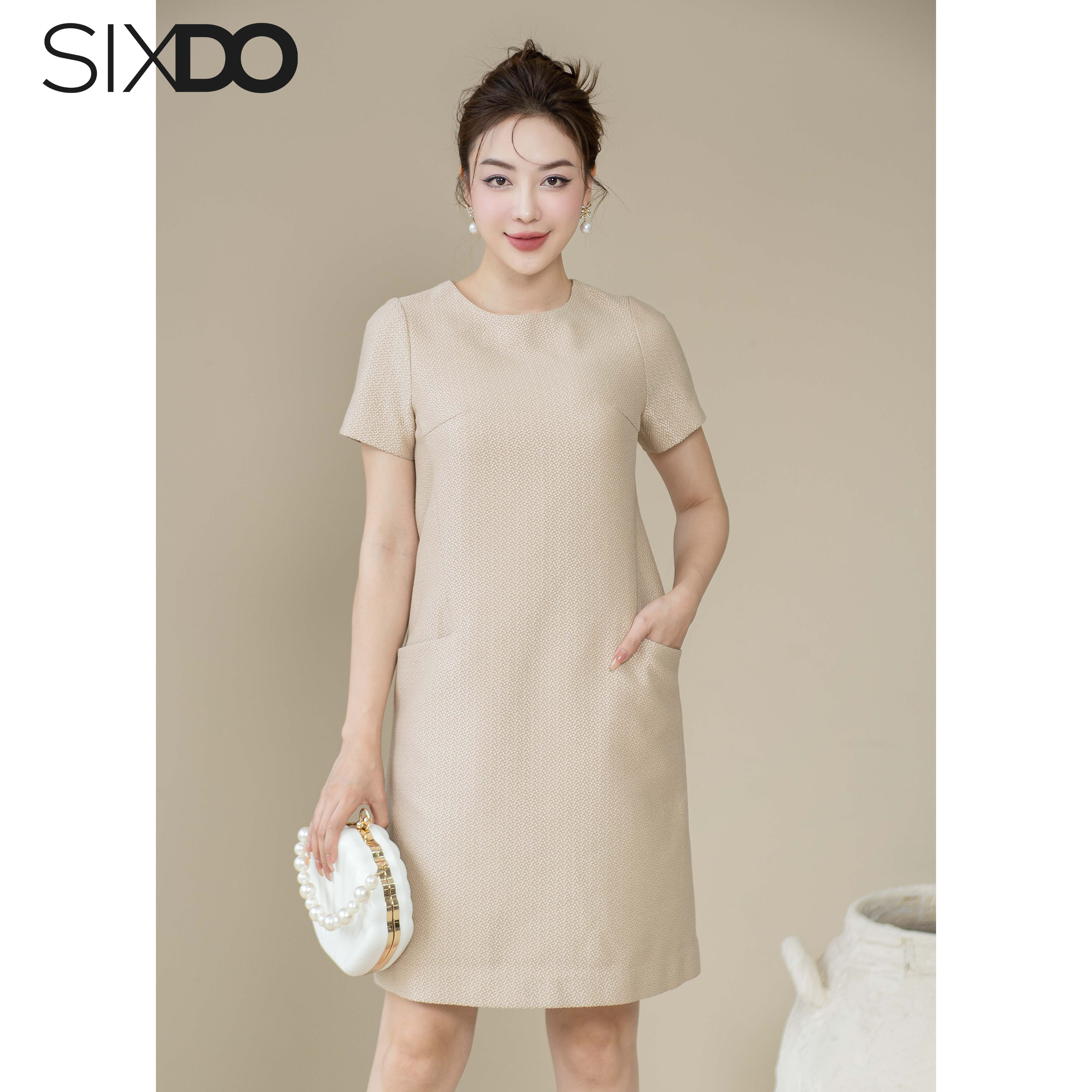Đầm dệt thoi dáng suông cổ tròn SIXDO (Woven Mini Dress)